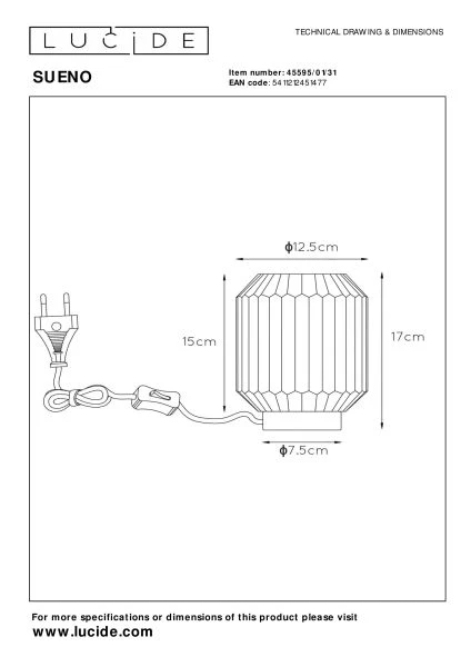 Lucide SUENO - Tischlampe - Ø 13 cm - 1xE14 - Weiß - TECHNISCH